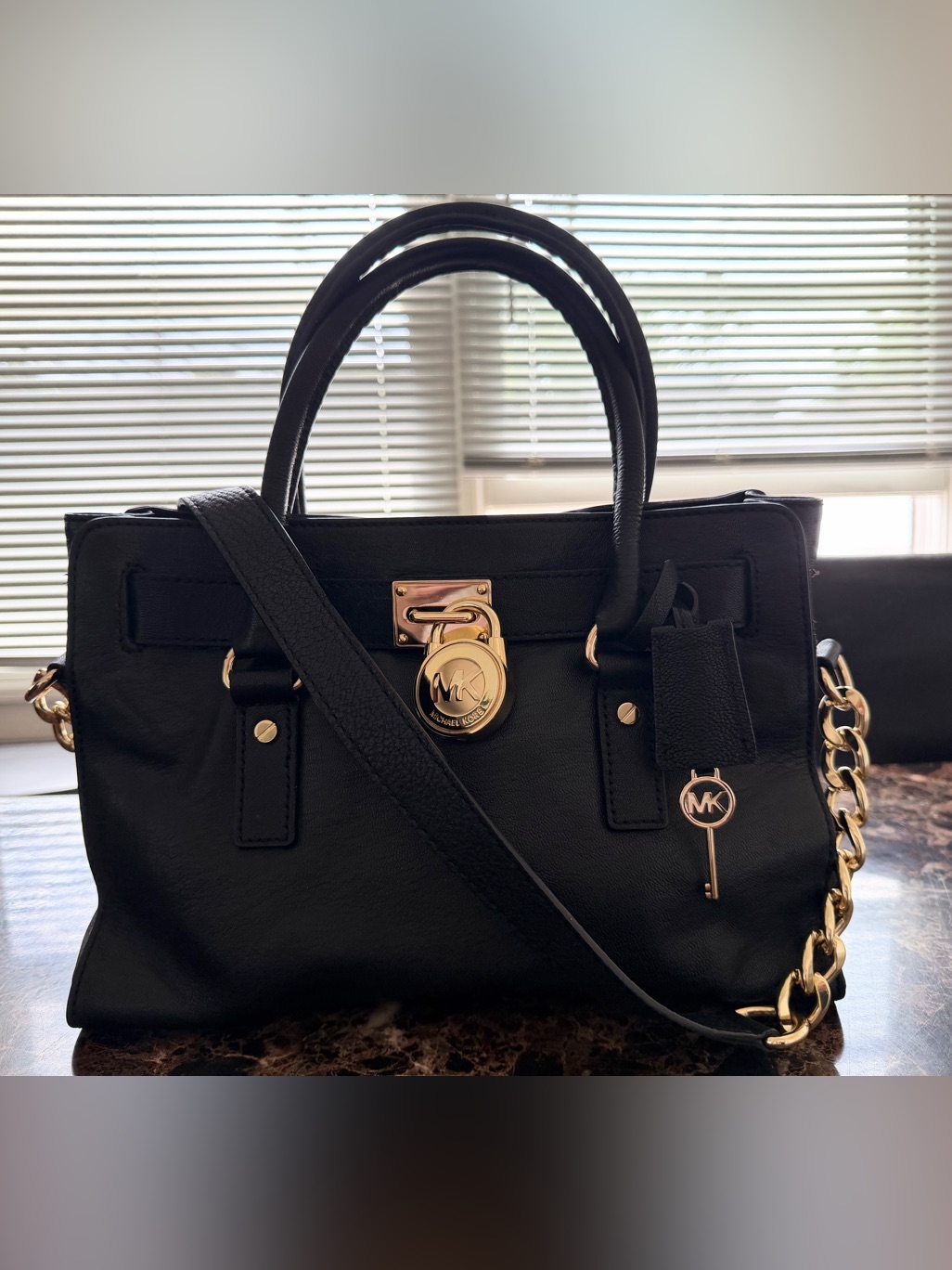 Michael Kors Hamilton Black 18k Leather Satchel